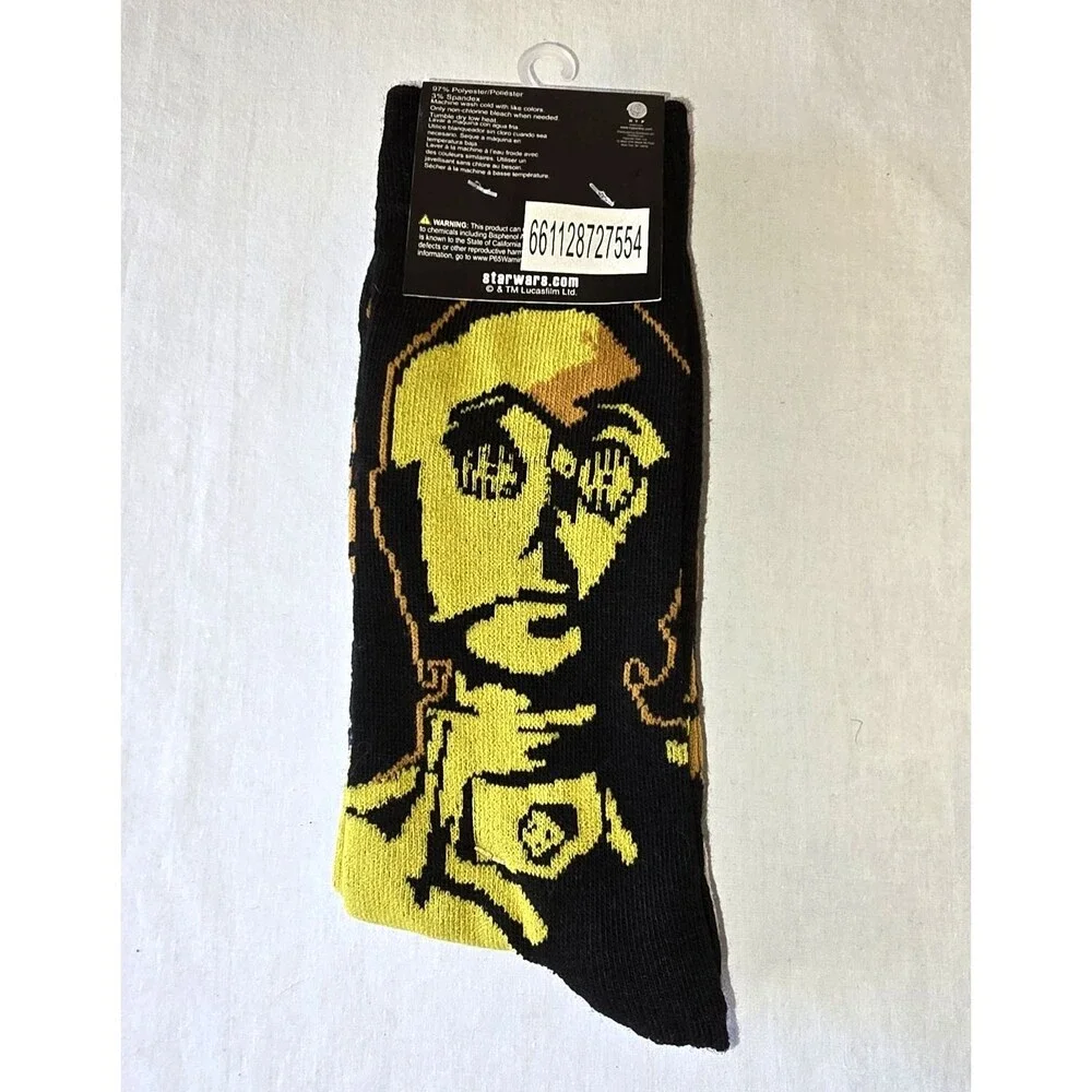 DISNEY STAR WARS R2D2 & C-3PO Movie CREW SOCKS SIZE 6-12, Two PAIR New With Tags